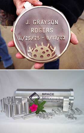 Photo: A reef burial plaque and space burial capsules